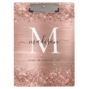 Rose Gold Glitzer Pinselmetall Monogram Script Klemmbrett