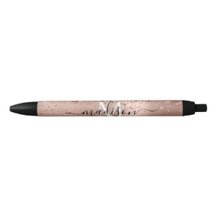 Rose Gold Glitzer Pinselmetall Monogram Script Kugelschreiber