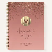 Rose Gold Glitzer Pinselmetall Monogram Script Notizblock (Vorderseite)