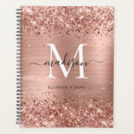 Rose Gold Glitzer Pinselmetall Monogram Script Planer<br><div class="desc">Rosa Rose Gold Glitzer Sparkle Pinselmetall,  Girl-Script Monogram-Planer</div>