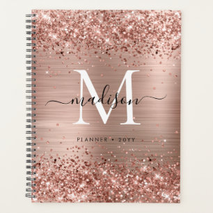 Rose Gold Glitzer Pinselmetall Monogram Script Planer