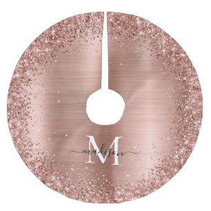Rose Gold Glitzer Pinselmetall Monogram Script Polyester Weihnachtsbaumdecke