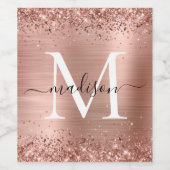 Rose Gold Glitzer Pinselmetall Monogram Script Weinetikett (Einzelnes Label)