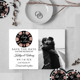 Rose Gold Glitzer Poker Chip Casino Foto Hochzeit Save The Date