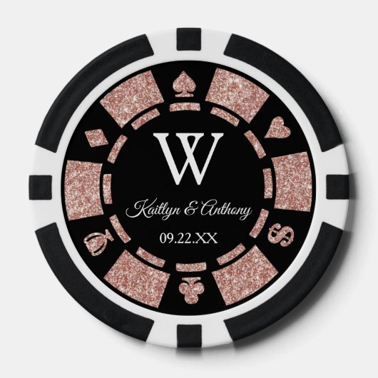 Rose Gold Glitzer Poker Chip Casino Hochzeit (Vorderseite)