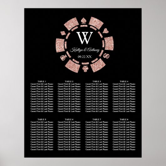 Rose Gold Glitzer Poker Chip Casino Hochzeit Poster (Vorne)