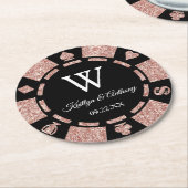 Rose Gold Glitzer Poker Chip Casino Hochzeit Runder Pappuntersetzer (Angewinkelt)