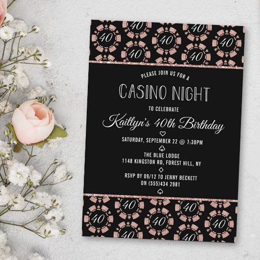 Rose Gold Glitzer Poker Chip Casino Night Party Einladung