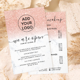 Rose Gold Glitzer Preise Logo Marmor Wir sind offe Flyer