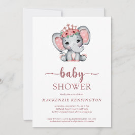 Rose Gold Glitzer Princess Elephant Baby Girl Einladung