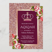Rose Gold Glitzer Princess Pink Floral Aqiqah Einladung (Vorne/Hinten)