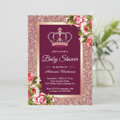 Rose Gold Glitzer Princess Pink Floral Baby Dusche Einladung (Stehend Vorderseite)