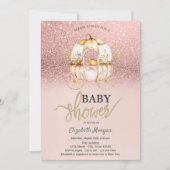 Rose Gold Glitzer Pumpkin Carriage Baby Shooter Einladung (Vorderseite)