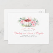 Rose Gold Glitzer Pumpkin Fall Save the Date Ankündigungspostkarte (Vorne/Hinten)