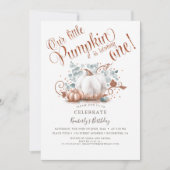 Rose Gold Glitzer Pumpkin Herbst 1. Geburtstag Einladung (Vorderseite)