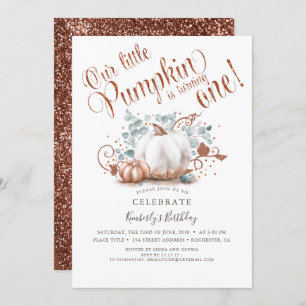 Rose Gold Glitzer Pumpkin Herbst 1. Geburtstag Einladung