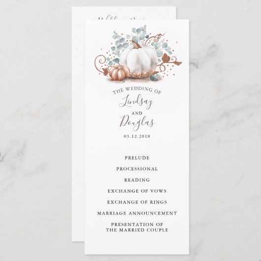 Rose Gold Glitzer Pumpkins Hochzeit im Herbst Prog Programm (Vorne/Hinten)