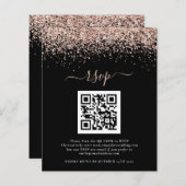 Rose Gold Glitzer QR Black Wedding RSVP (Vorne/Hinten)