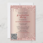 Rose Gold Glitzer QR Code Abschluss Einladung (Vorderseite)