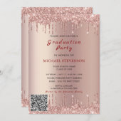 Rose Gold Glitzer QR Code Abschluss Einladung (Vorne/Hinten)