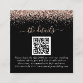 Rose Gold Glitzer QR Code Black Wedding Details Begleitkarte (Vorderseite)