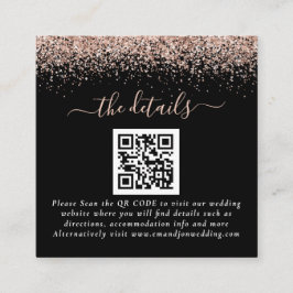 Rose Gold Glitzer QR Code Black Wedding Details Begleitkarte