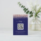 Rose Gold Glitzer QR Code Hochzeit Navy Blush UAWG Begleitkarte (Stehend Vorderseite)