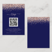 Rose Gold Glitzer QR Code Hochzeit Navy Blush UAWG Begleitkarte (Vorne/Hinten)