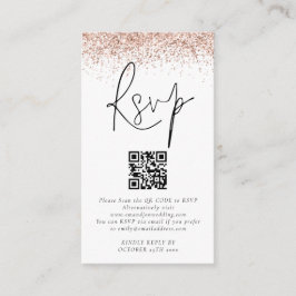 Rose Gold Glitzer QR Code Hochzeit RSVP Begleitkarte