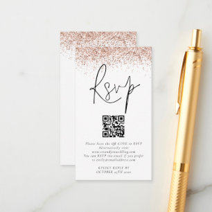 Rose Gold Glitzer QR Code Hochzeit RSVP Begleitkarte