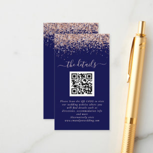 Rose Gold Glitzer QR Code Hochzeitsdetails Begleitkarte