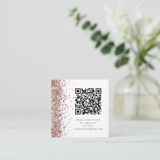 Rose Gold Glitzer QR Code UAWG Wedding Begleitkarte (Stehend Vorderseite)