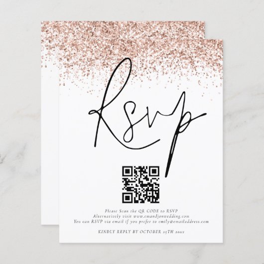 Rose Gold Glitzer QR Code Wedding RSVP ENCL (Vorne/Hinten)