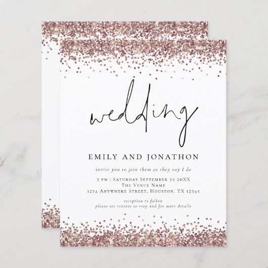 Rose Gold Glitzer QR Informelle Hochzeit (Vorne/Hinten)