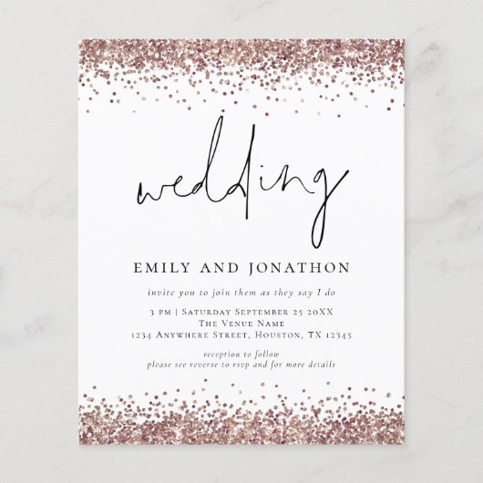 Rose Gold Glitzer QR Informelle Hochzeit (Vorderseite)