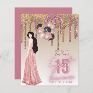 Rose Gold Glitzer Quinceanera Brünett