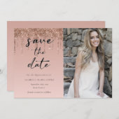 Rose Gold Glitzer Quinceanera Einladung (Vorne/Hinten)