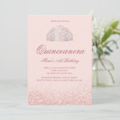 Rose Gold Glitzer Quinceanera Einladungen (Stehend Vorderseite)