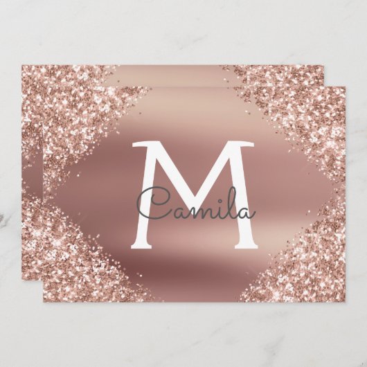 Rose Gold Glitzer Quinceanera Save the Date (Vorne/Hinten)