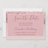 Rose Gold Glitzer Quinceanera Save the Date Einladung (Rückseite)