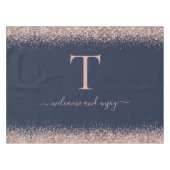 Rose Gold Glitzer Quote Monogram Erstblauer Navy Tischdecke (Vorderseite (Horizontal))