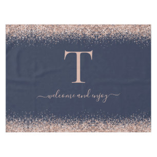 Rose Gold Glitzer Quote Monogram Erstblauer Navy Tischdecke