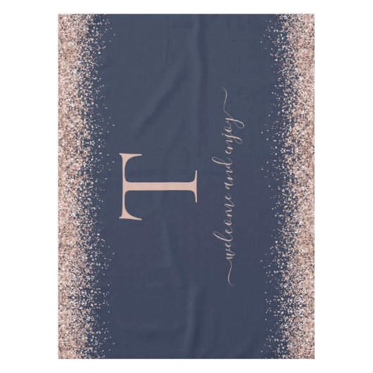 Rose Gold Glitzer Quote Monogram Erstblauer Navy Tischdecke (Vorderseite)