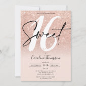 Rose Gold Glitzer Randskript Foto Sweet 16 Einladung (Vorderseite)