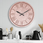 Rose Gold Glitzer Romantiker Sparkle Girly Große Wanduhr<br><div class="desc">Rose Gold Glitzer Romanischer Rundgang Kunstgiesserei</div>