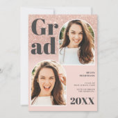 Rose Gold Glitzer Rosa  3 Foto Abschluss Einladung (Vorderseite)