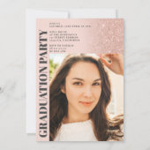 Rose Gold Glitzer Rosa  3 Foto Abschluss Einladung (Rückseite)