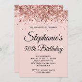 Rose Gold Glitzer Rosa 50. Geburtstag Einladung (Vorne/Hinten)