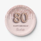 Rose Gold Glitzer Rosa Ballon Stil 80. Pappteller (Vorderseite)