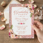 Rose Gold Glitzer Rosa Blumenstudium Party Einladung